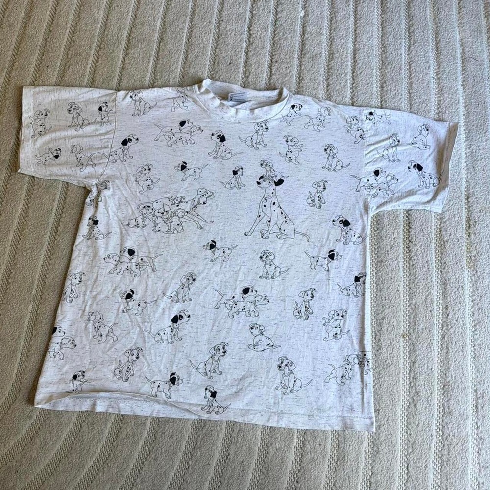 VTG 80s 101 Dalmatians Disney T-shirt size Large Animation Cartoon Classic AOP